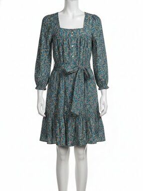Birds Of Paradis Women's Blue Taylor Tiered Belted Floral Minidress Size Small